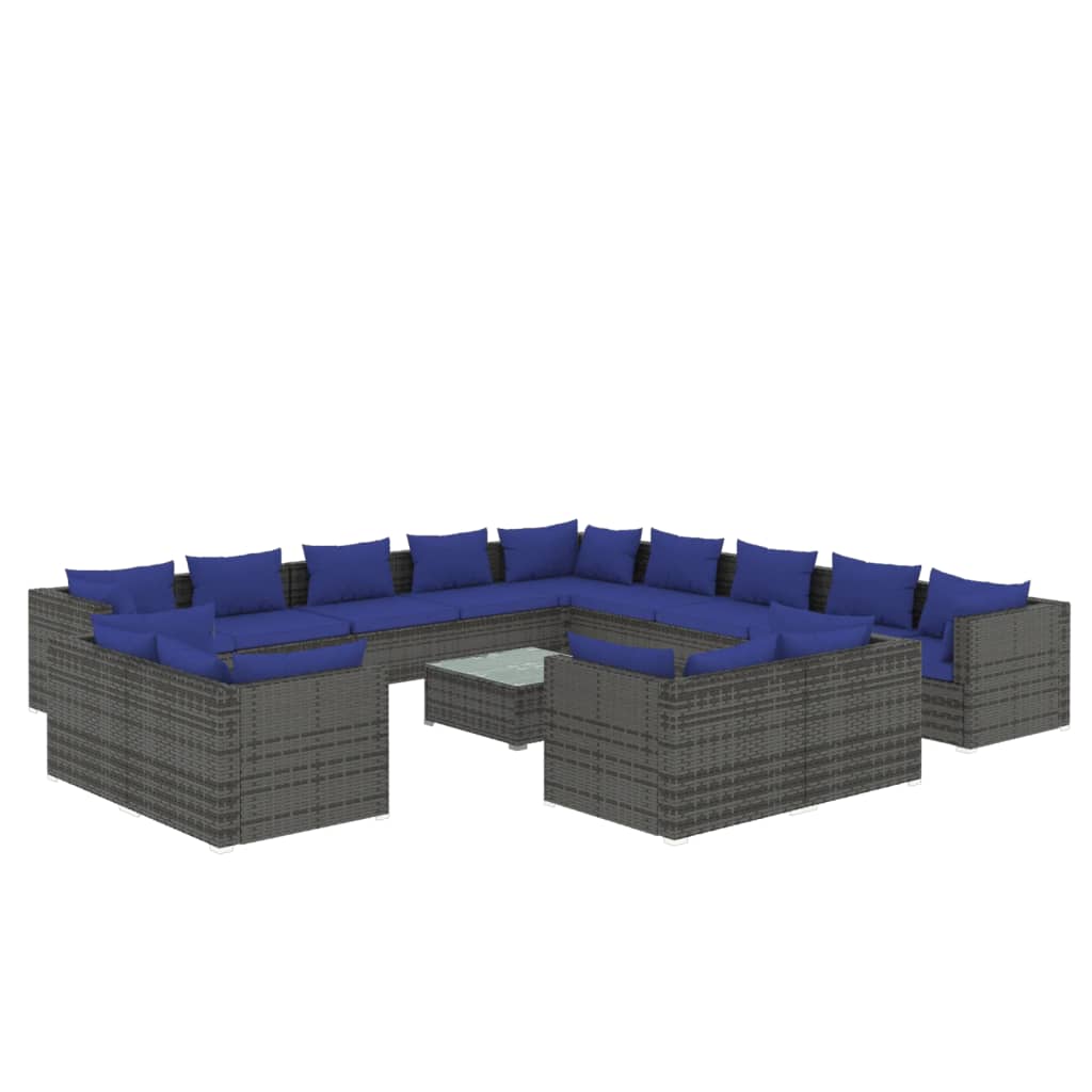 14 Piece Garden Lounge Set with Cushions Grey Poly Rattan
