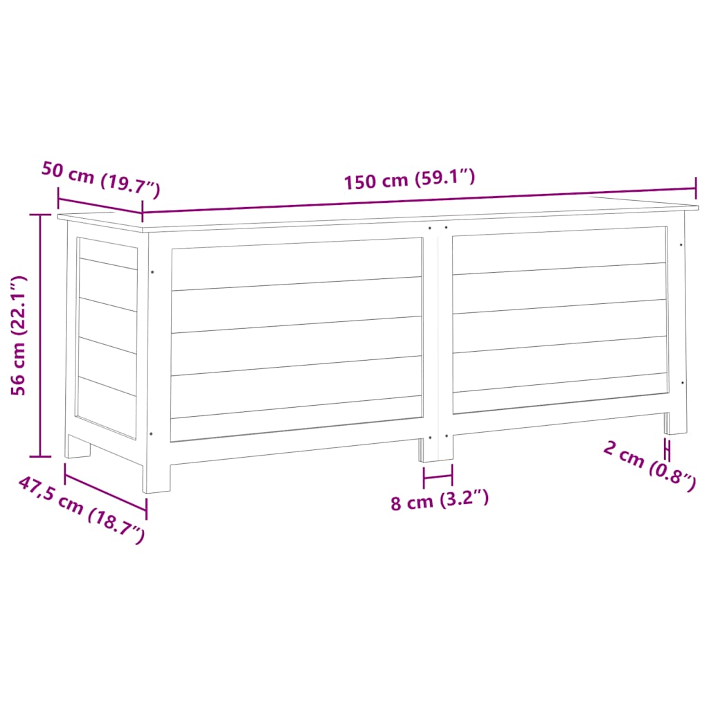 Outdoor Cushion Box 150x50x56 cm Solid Wood Fir