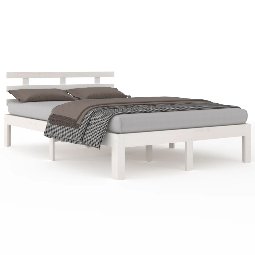 Bed Frame without Mattress White Solid Wood 150x200 cm