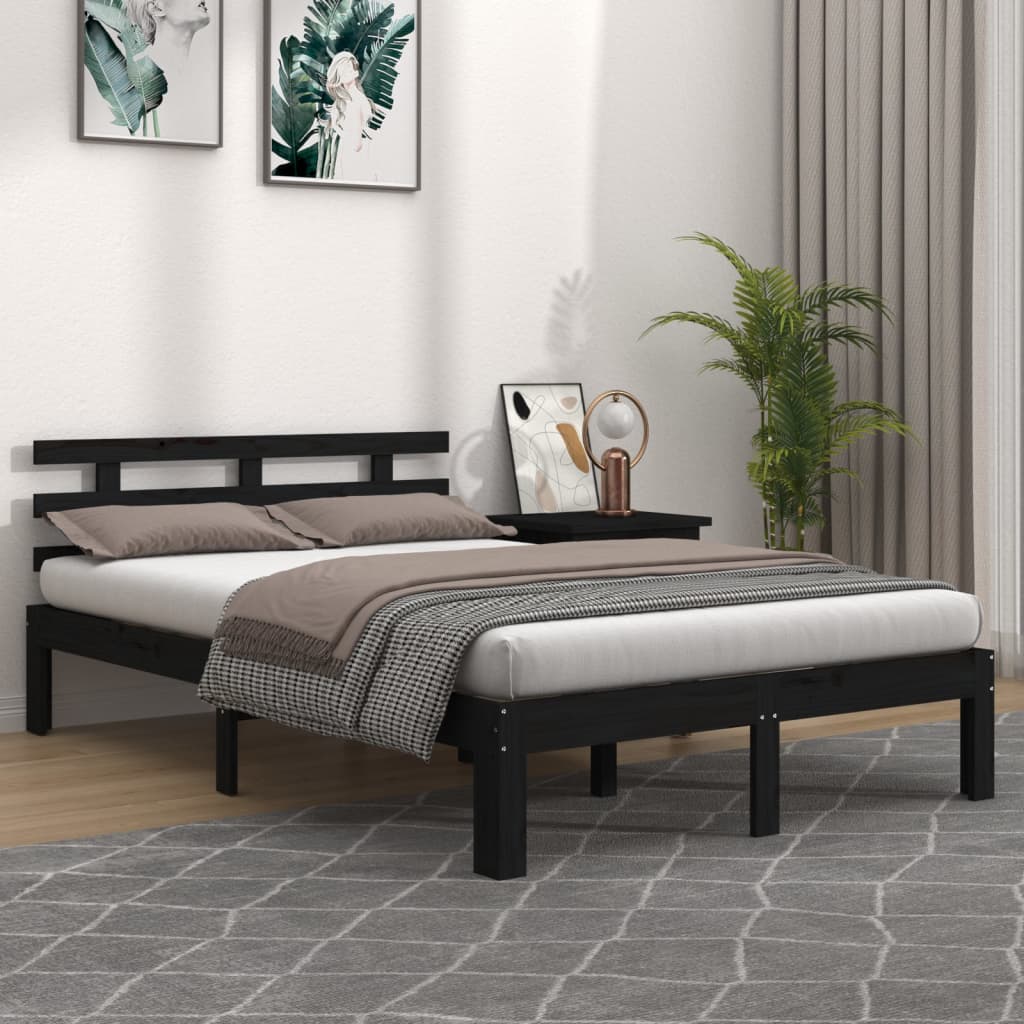 Bed Frame without Mattress Black Solid Wood 150x200 cm