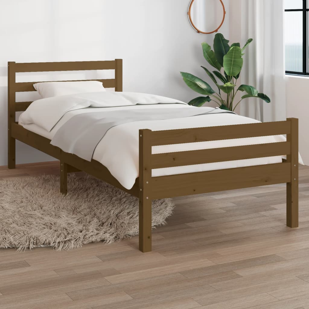 Bed Frame without Mattress Honey Brown Solid Wood 90x190 cm
