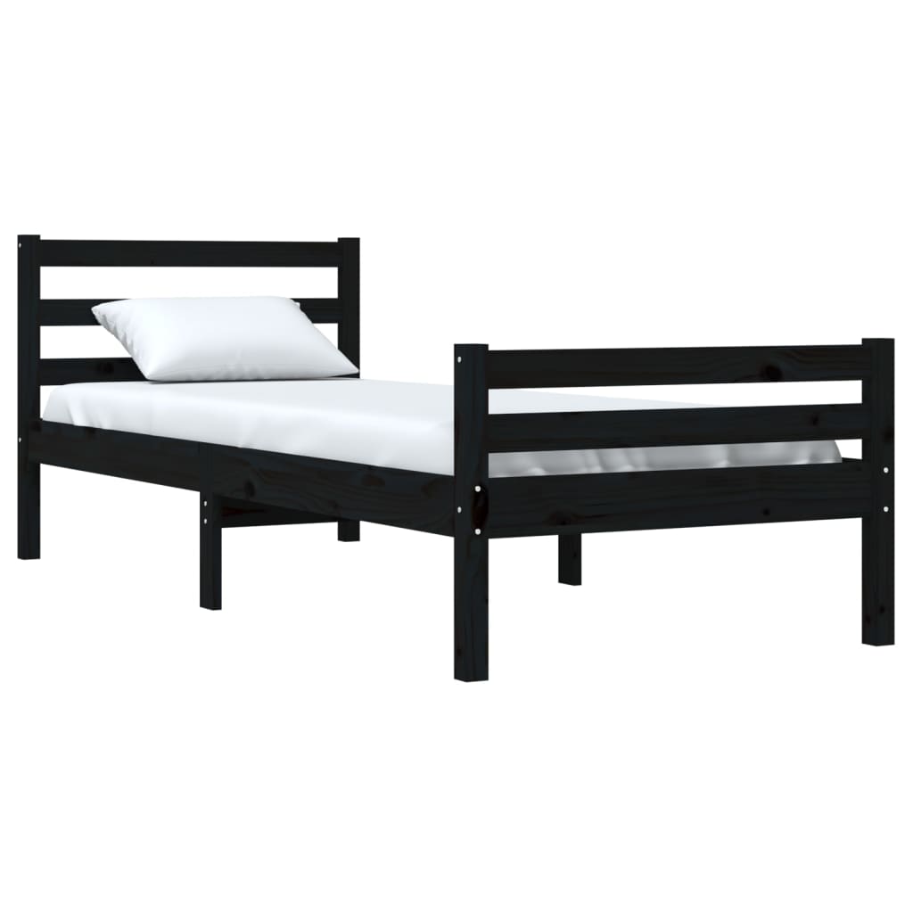 Bed Frame without Mattress Black Solid Wood 90x190 cm