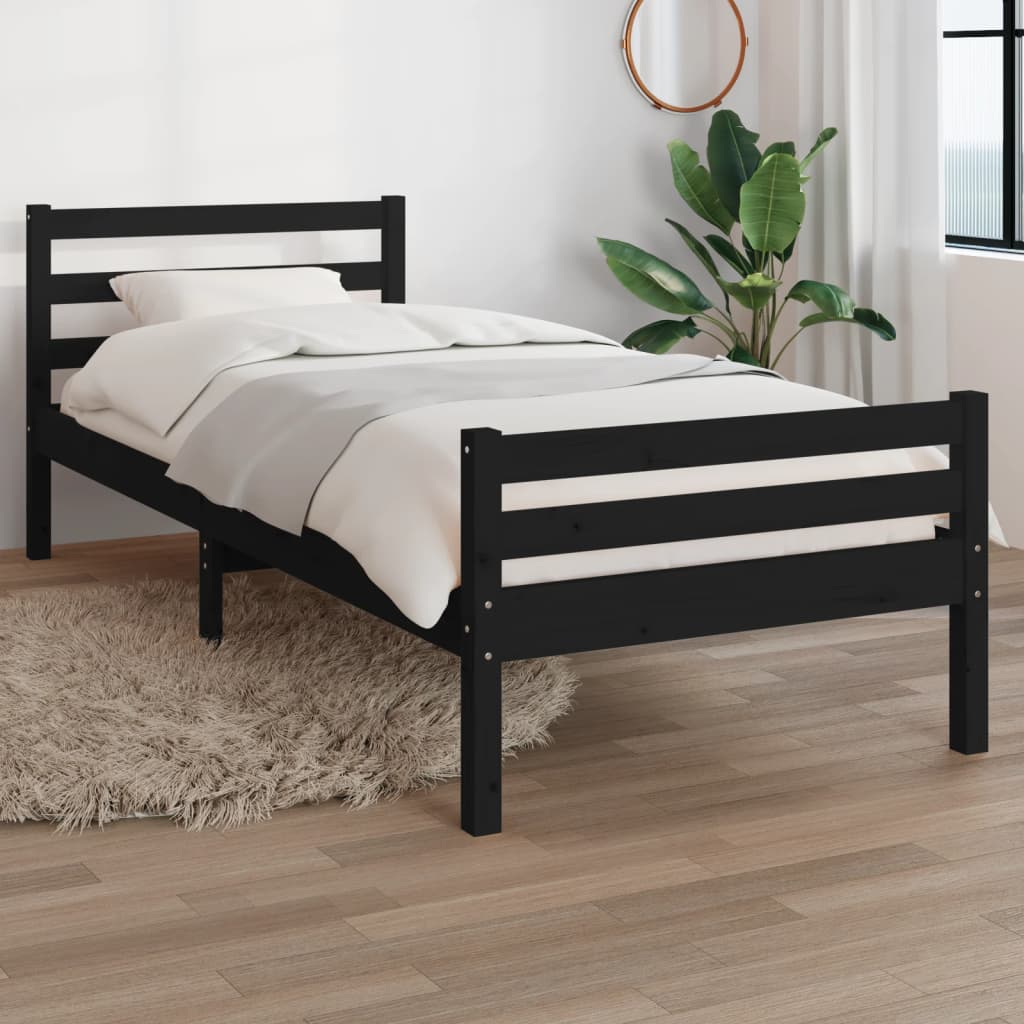 Bed Frame without Mattress Black Solid Wood 90x190 cm