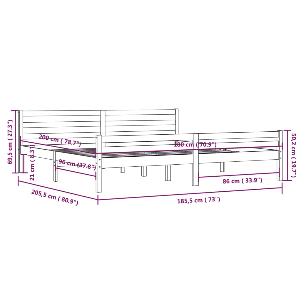 Bed Frame without Mattress Grey Solid Wood 183x203 cm King
