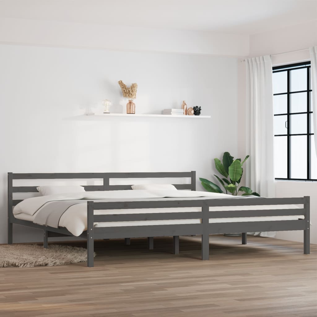 Bed Frame without Mattress Grey Solid Wood 183x203 cm King