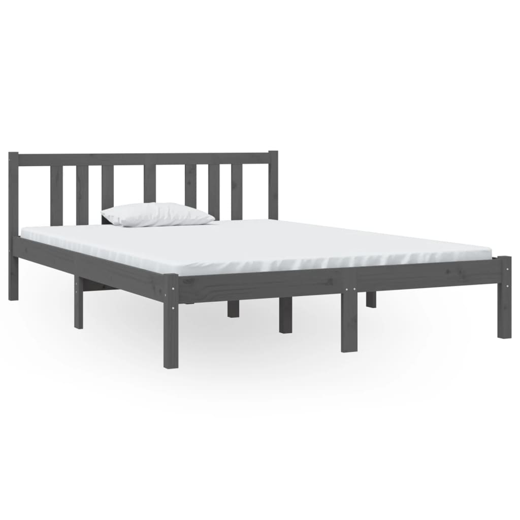 Bed Frame without Mattress Grey Solid Wood 135x190 cm
