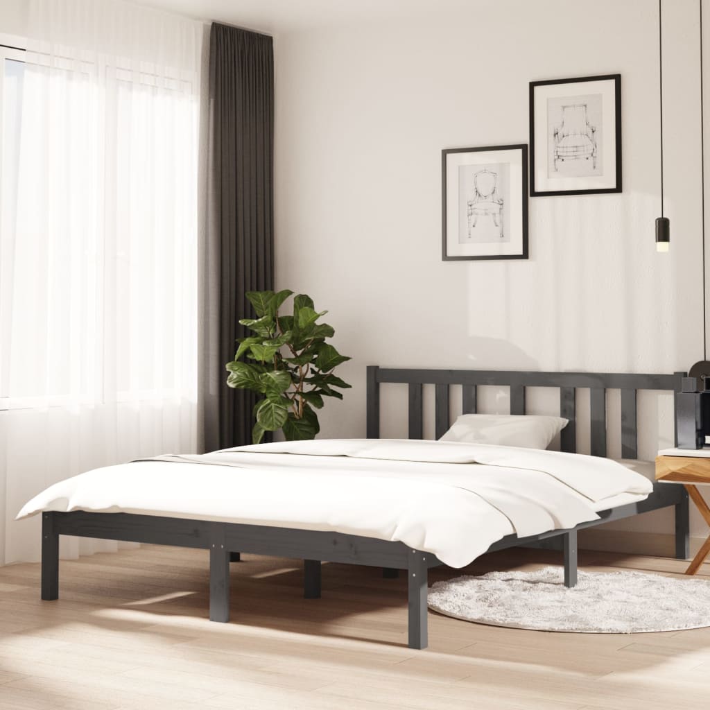 Bed Frame without Mattress Grey Solid Wood 135x190 cm