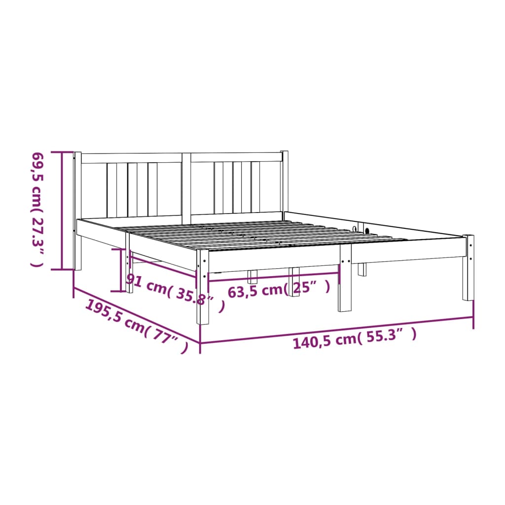 Bed Frame without Mattress Honey Brown Solid Wood 135x190 cm
