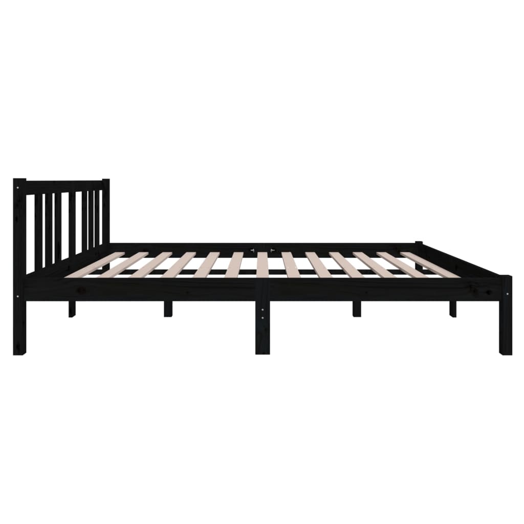 Bed Frame without Mattress Black Solid Wood 135x190 cm