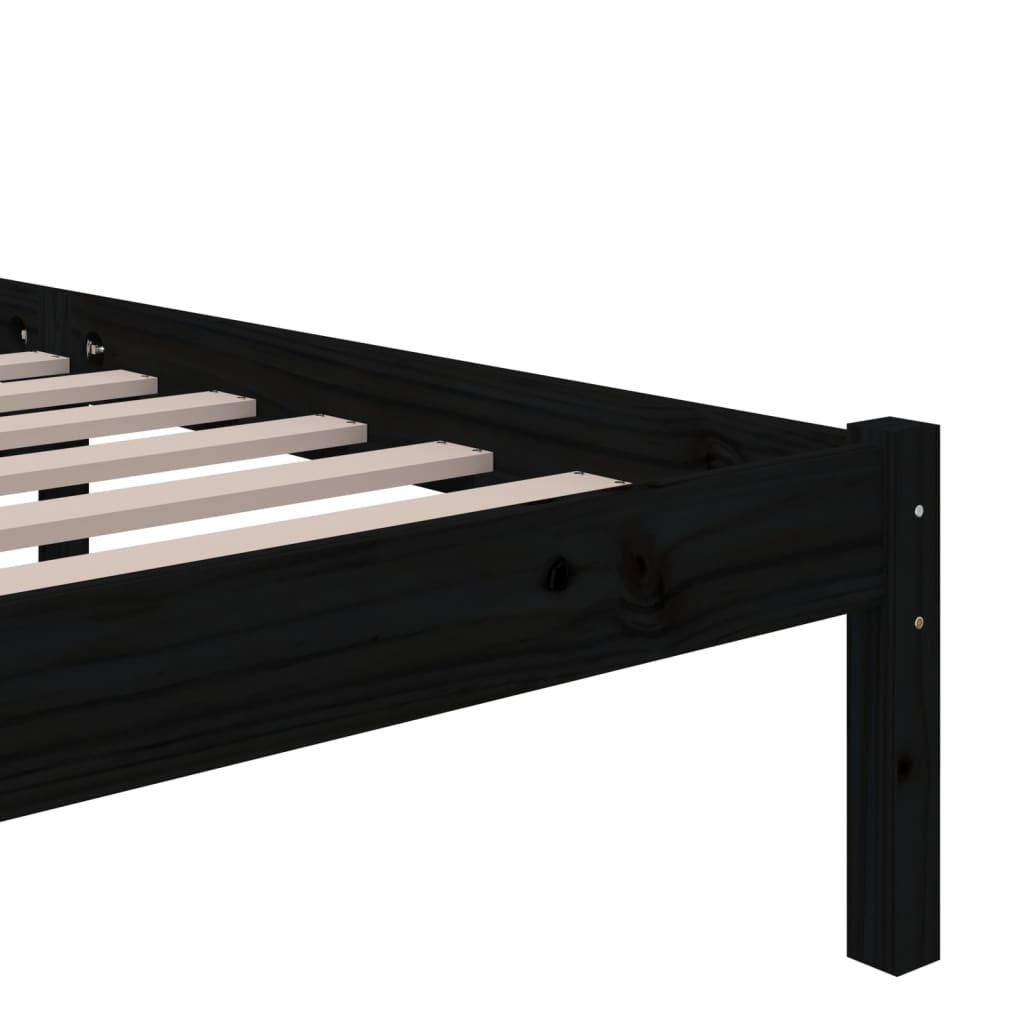 Bed Frame without Mattress Black Solid Wood 135x190 cm