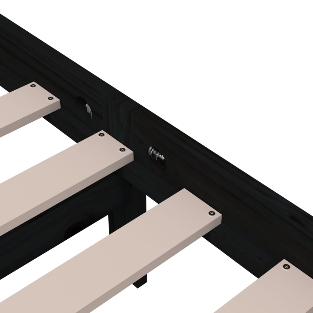 Bed Frame without Mattress Black Solid Wood 135x190 cm
