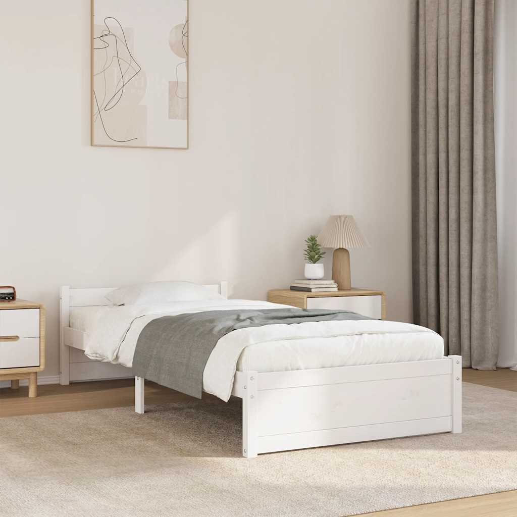 Bed Frame without Mattress White Solid Wood 90x190 cm