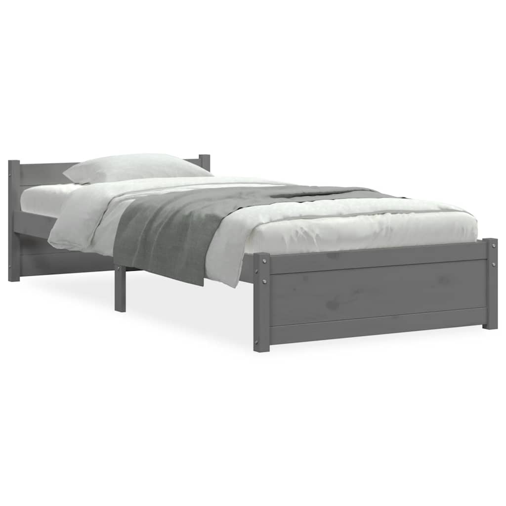 Bed Frame without Mattress Grey Solid Wood 90x190 cm