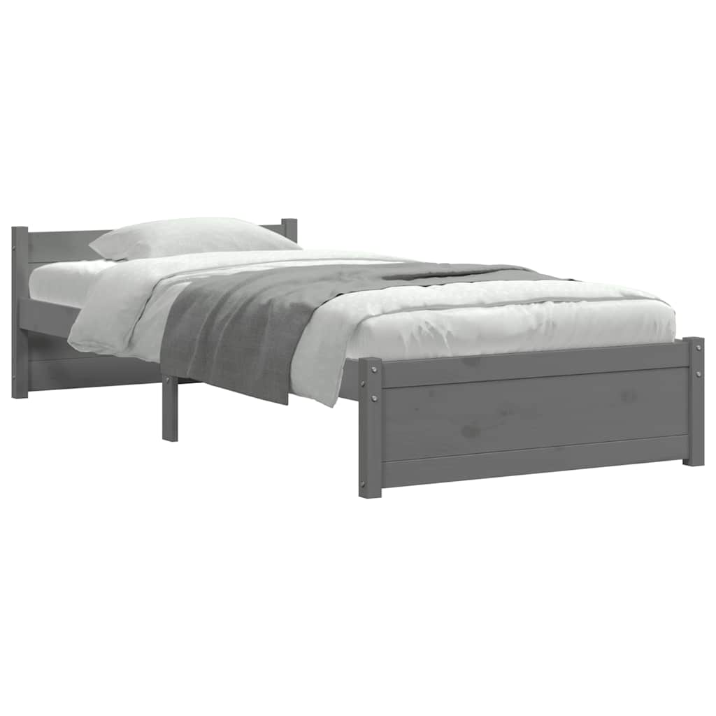 Bed Frame without Mattress Grey Solid Wood 90x190 cm