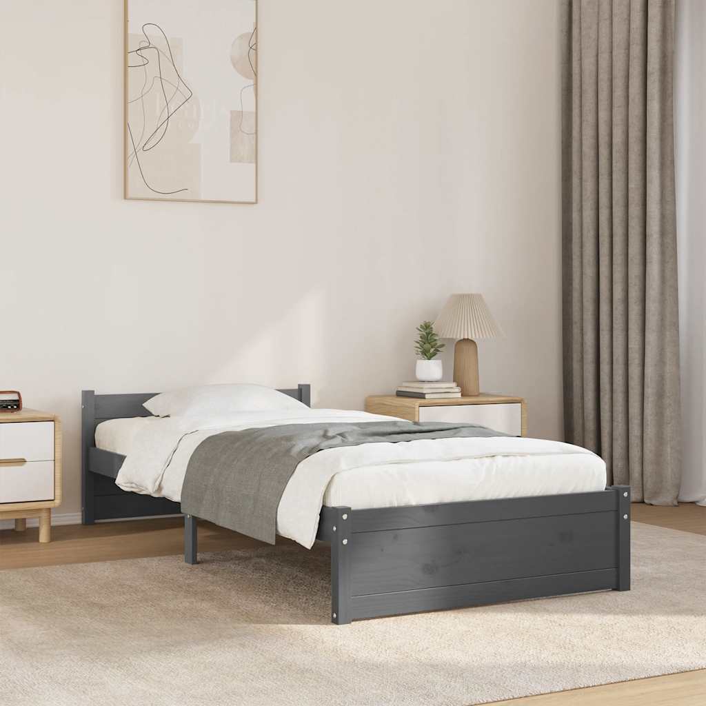 Bed Frame without Mattress Grey Solid Wood 90x190 cm
