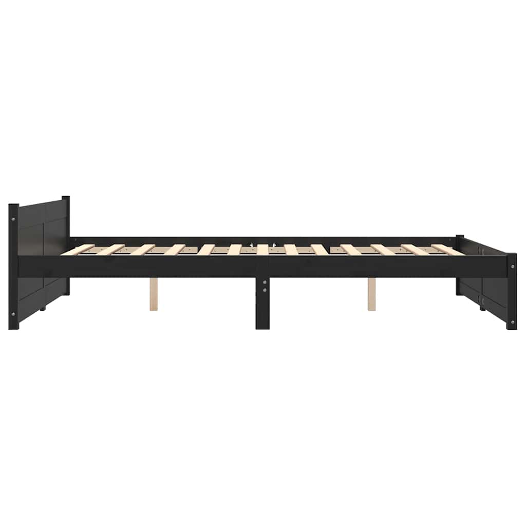Bed Frame without Mattress Black Solid Wood 135x190 cm