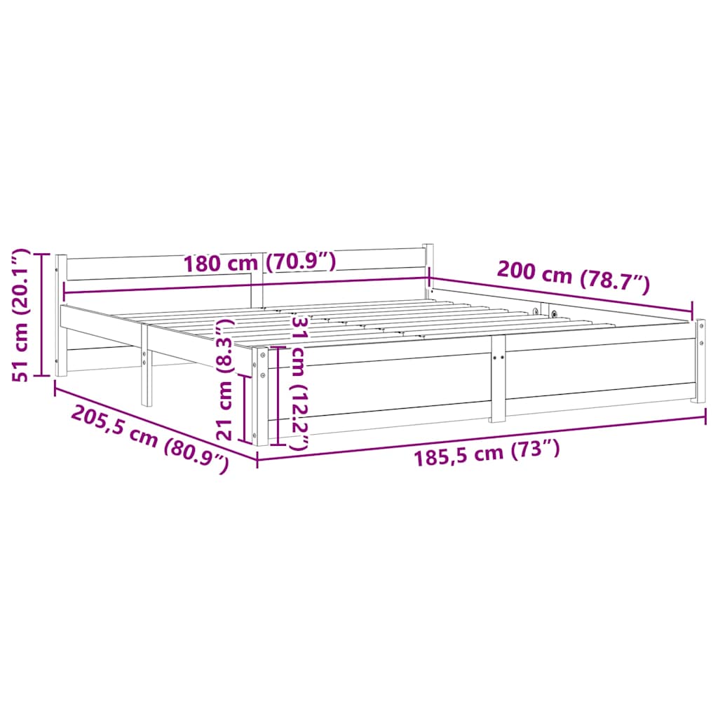 Bed Frame without Mattress Solid Wood 183x203 cm King