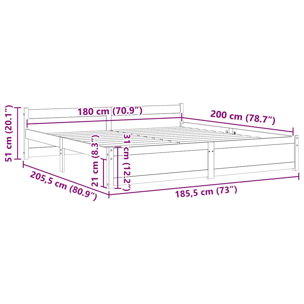Bed Frame without Mattress Solid Wood 183x203 cm King