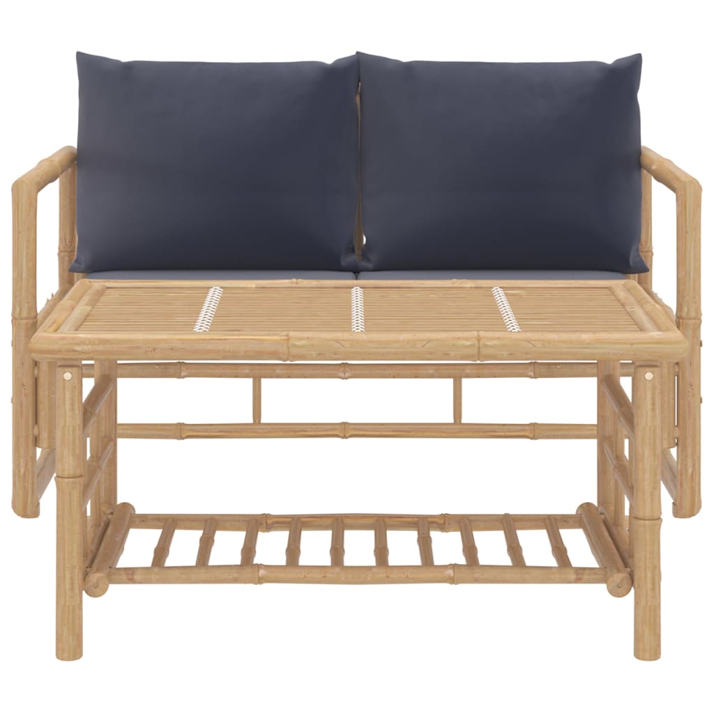 2 Piece Garden Lounge Set with Dark Grey Cushions Bamboo