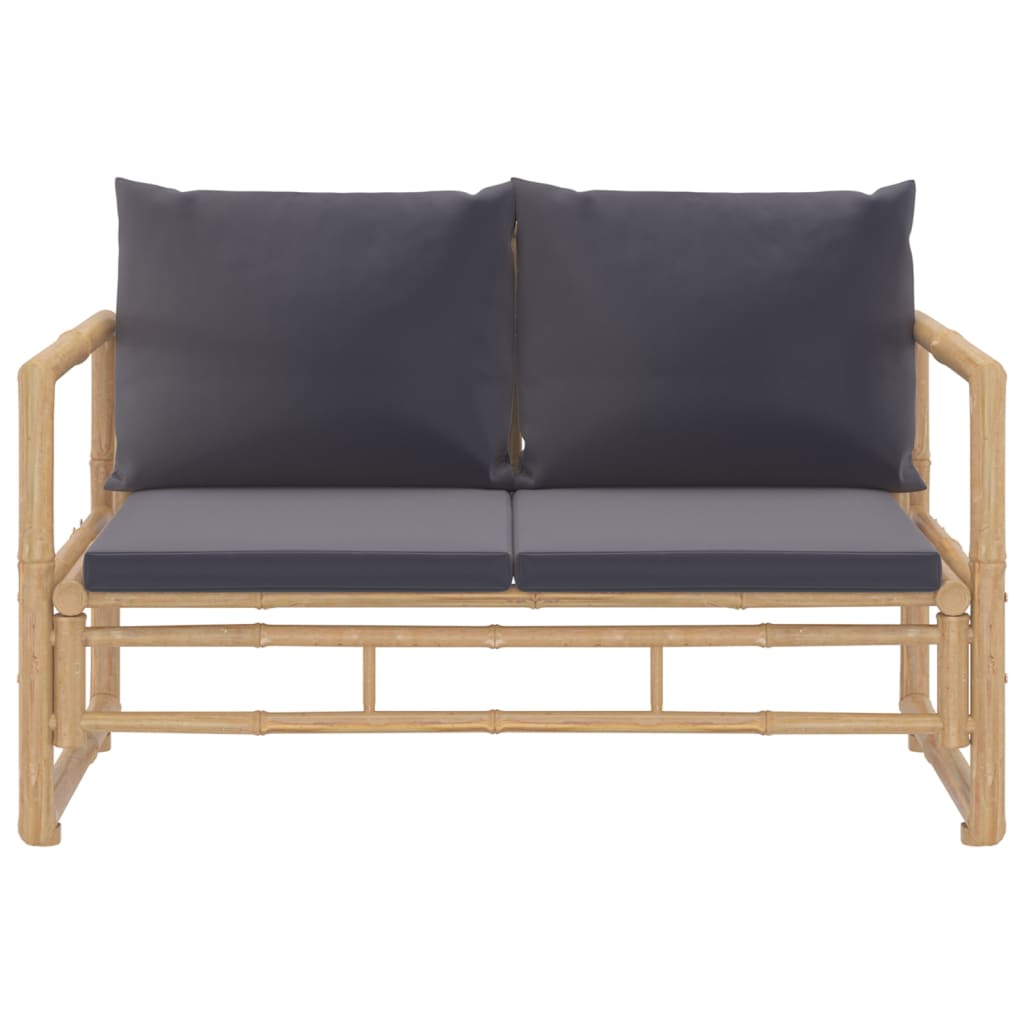 2 Piece Garden Lounge Set with Dark Grey Cushions Bamboo