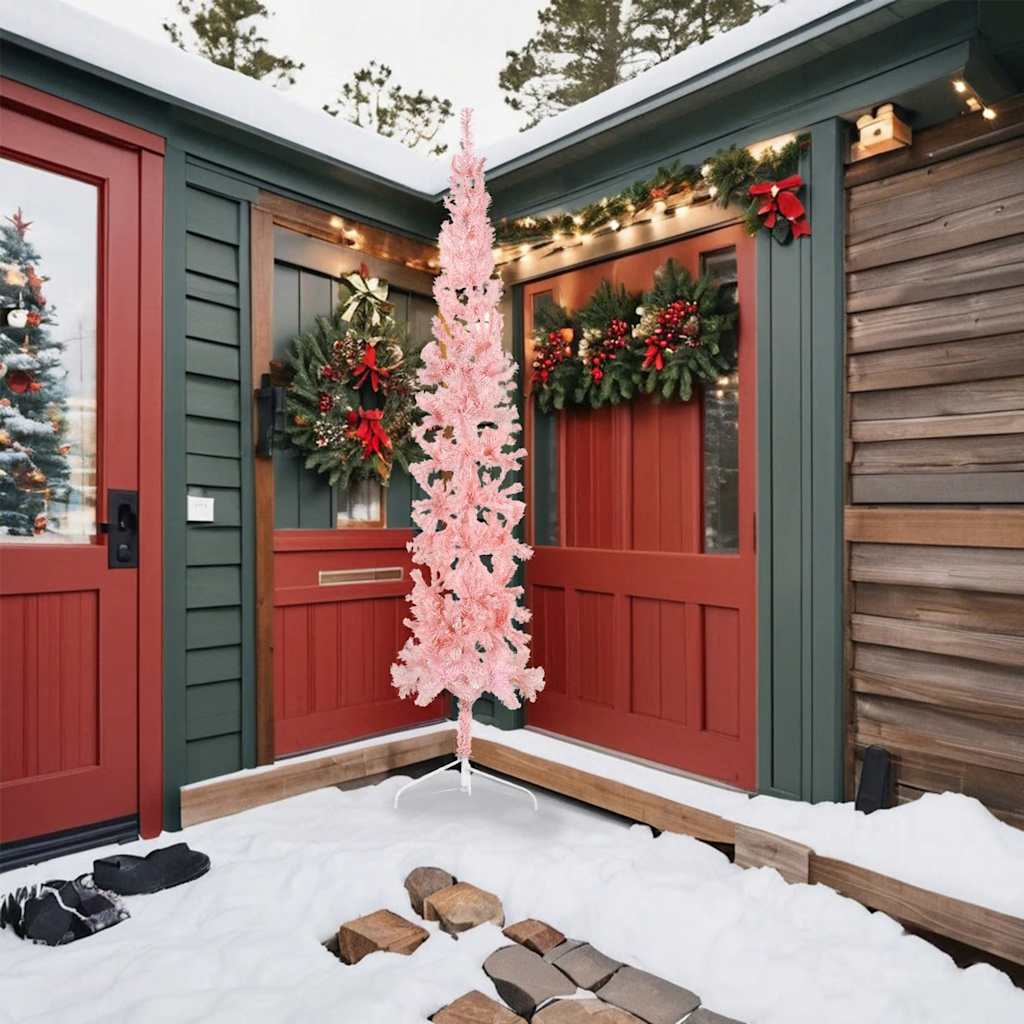 Slim Artificial Half Christmas Tree with Stand Pink 240 cm
