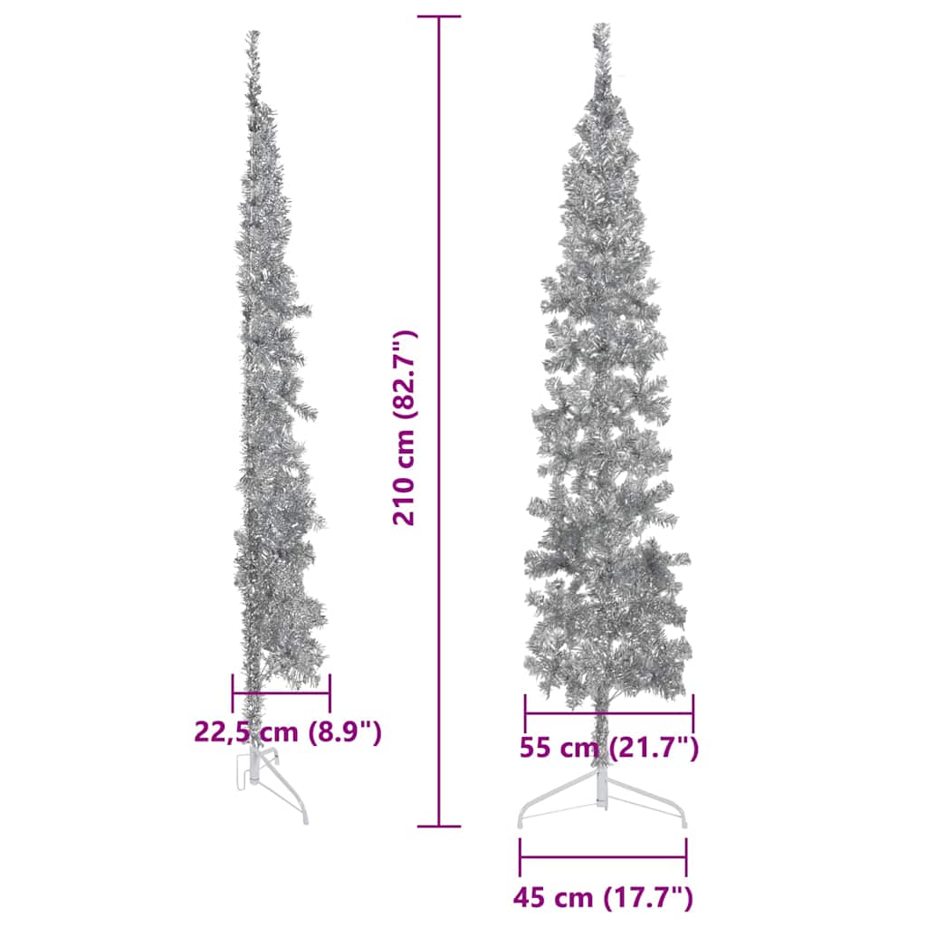 Slim Artificial Half Christmas Tree with Stand Silver 210 cm