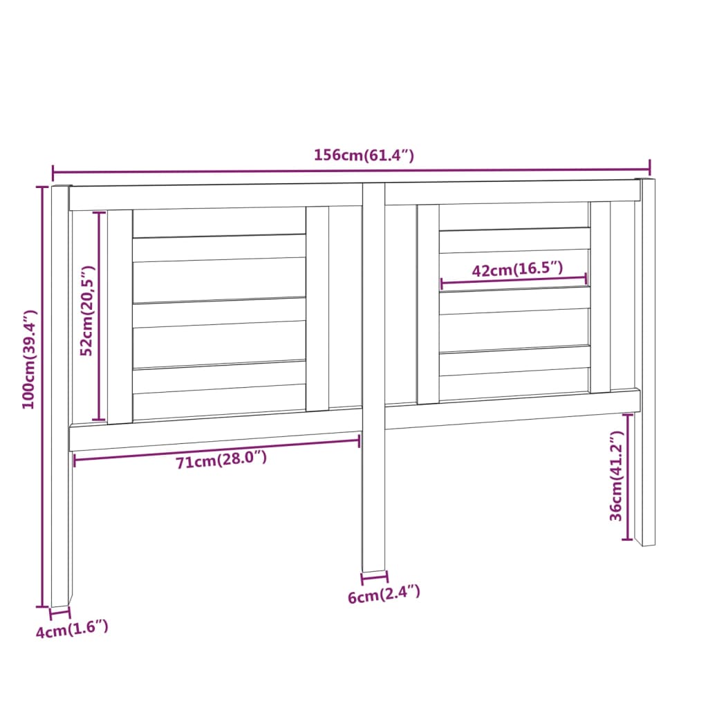 Bed Headboard White 156 cm Solid Wood Pine