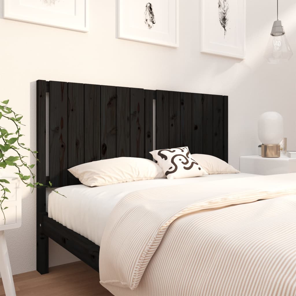 Bed Headboard Black 140.5x4x100 cm Solid Wood Pine