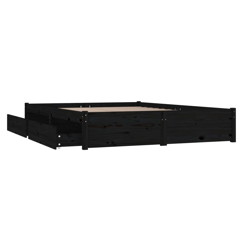 Bed Frame without Mattress with Drawers Black 135x190 cm