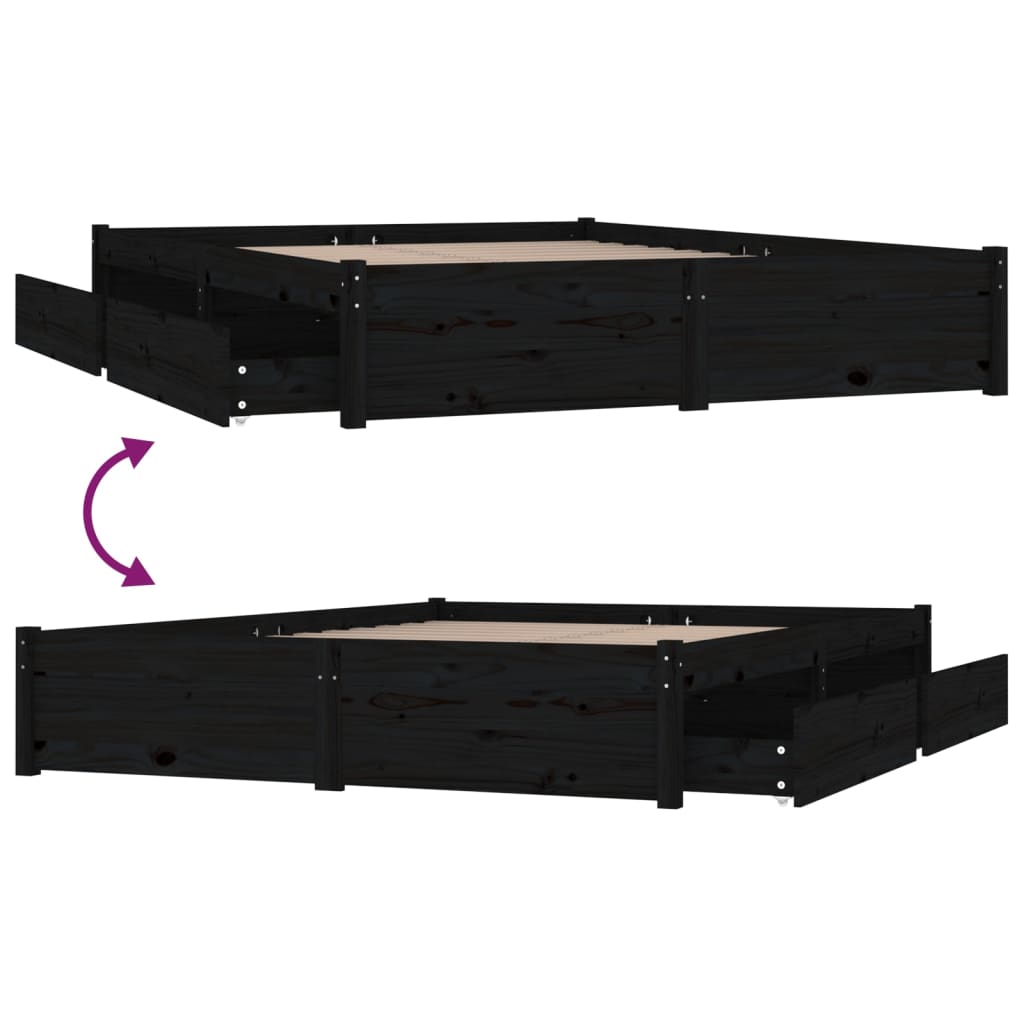 Bed Frame without Mattress with Drawers Black 135x190 cm