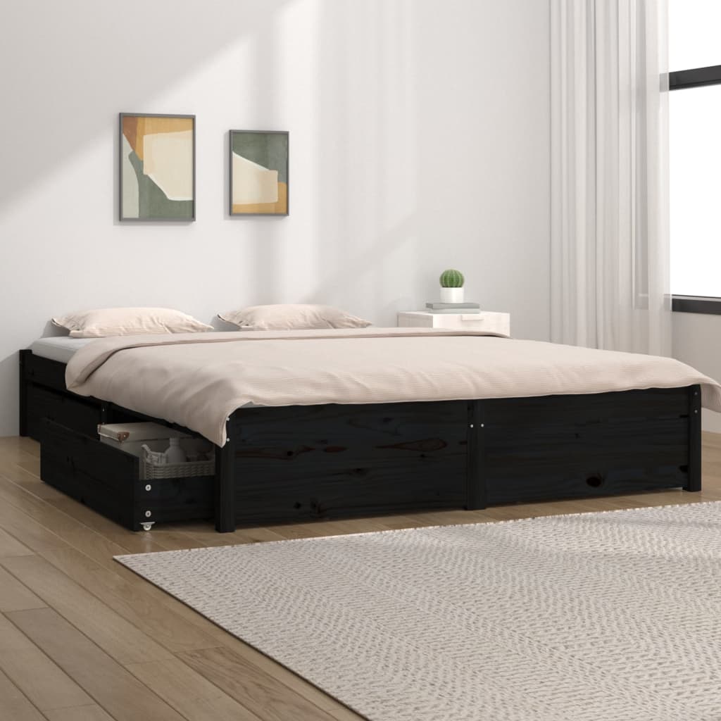 Bed Frame without Mattress with Drawers Black 135x190 cm