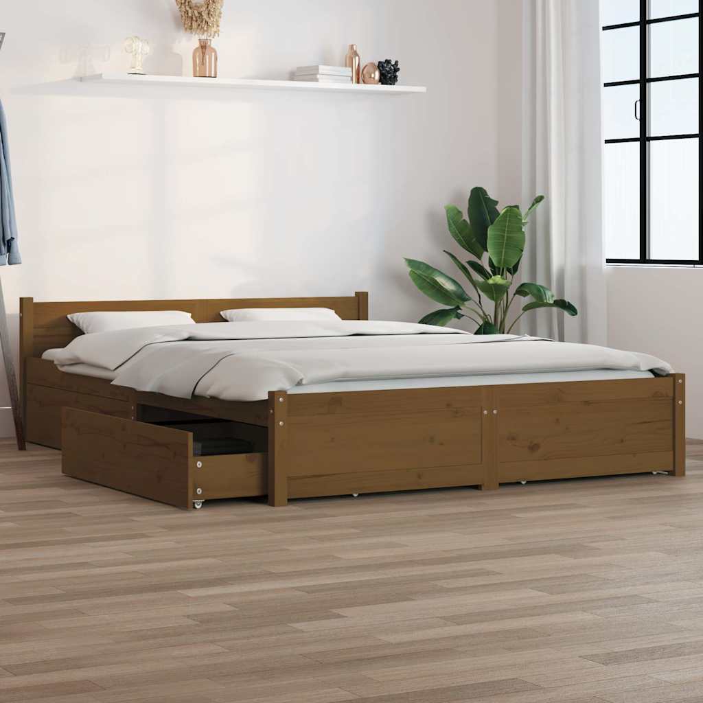 Bed Frame without Mattress with Drawers Honey Brown 135x190 cm