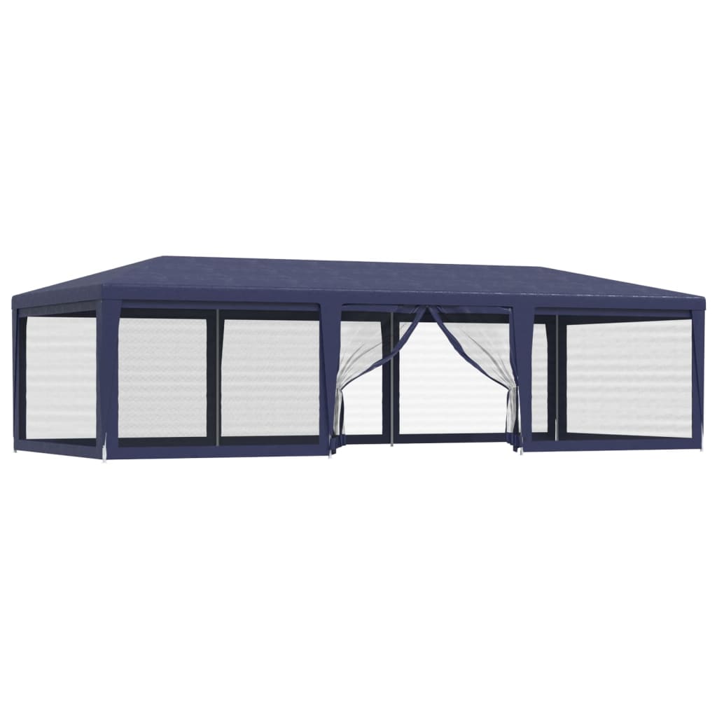 Party Tent with 8 Mesh Sidewalls Blue 9x4 m HDPE