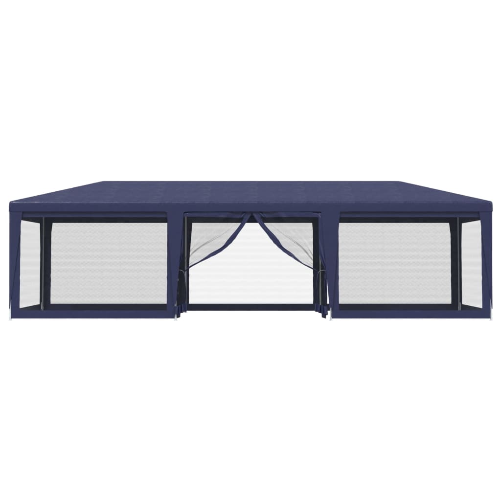 Party Tent with 8 Mesh Sidewalls Blue 9x4 m HDPE
