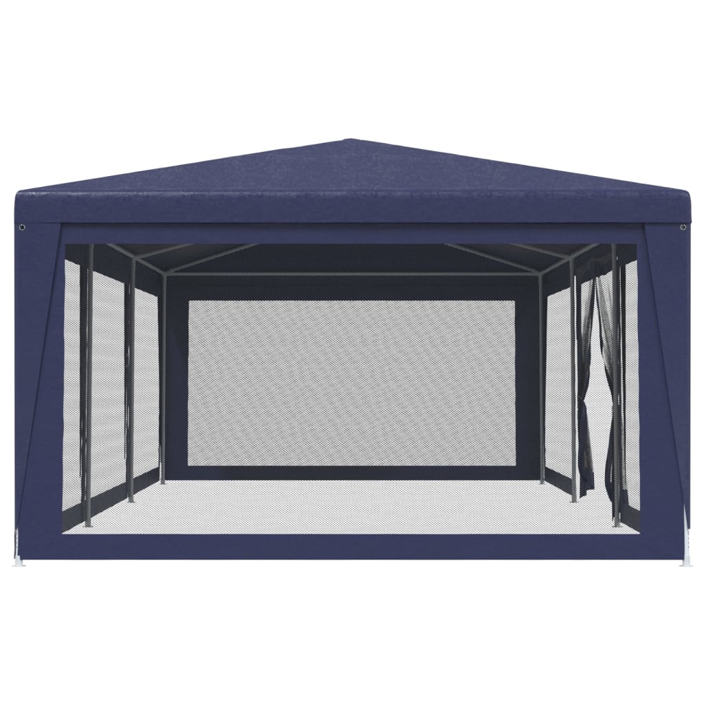 Party Tent with 8 Mesh Sidewalls Blue 9x4 m HDPE