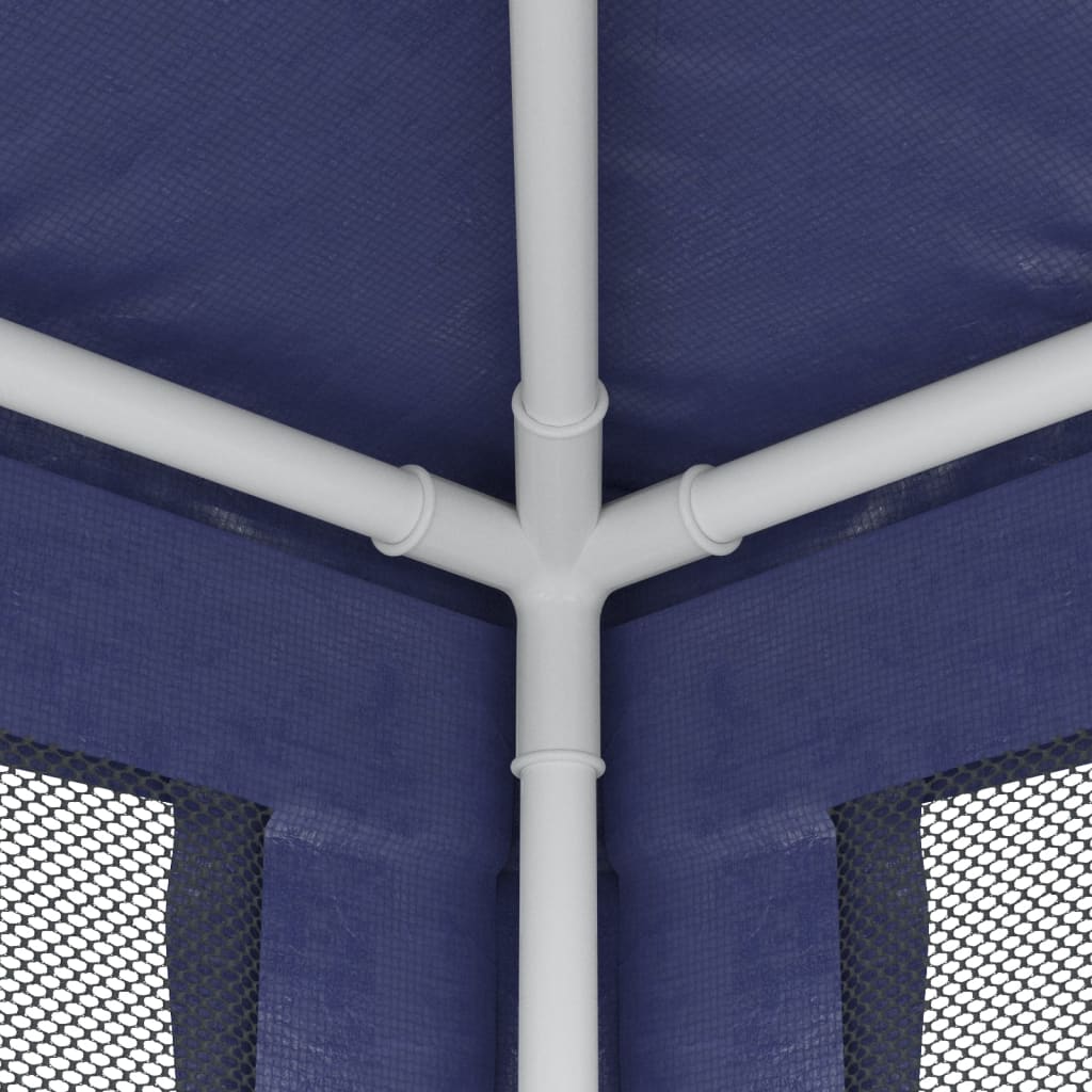 Party Tent with 8 Mesh Sidewalls Blue 9x4 m HDPE
