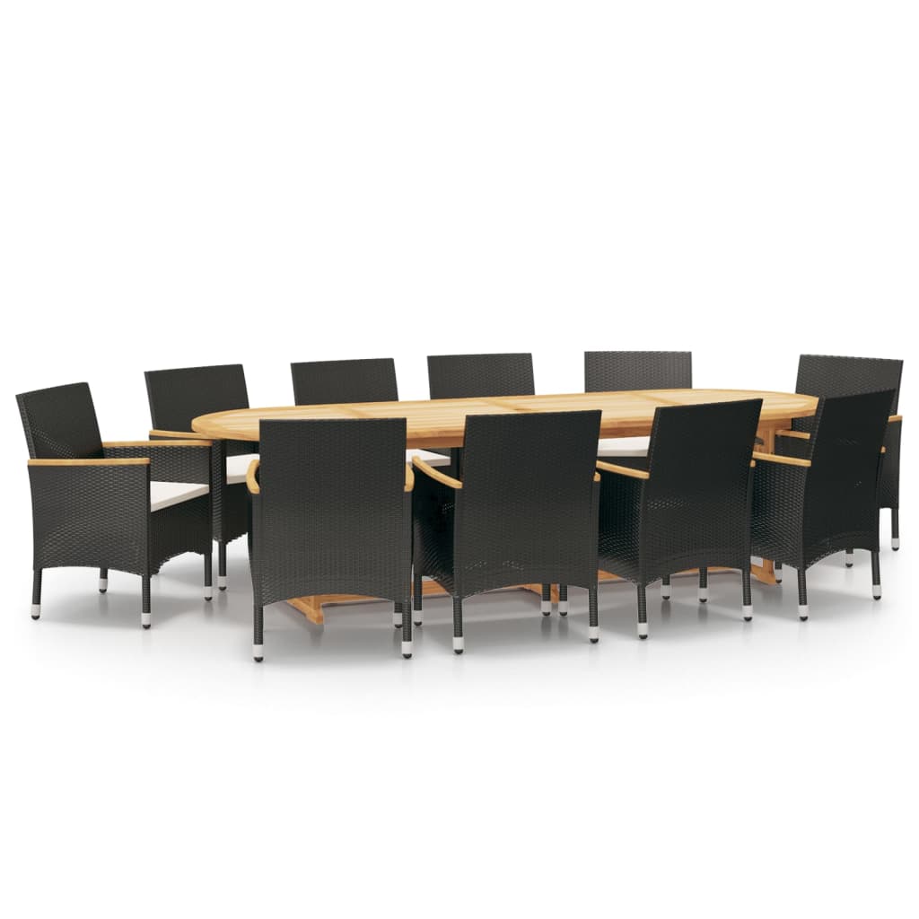 11 Piece Garden Dining Set with Cushions Black