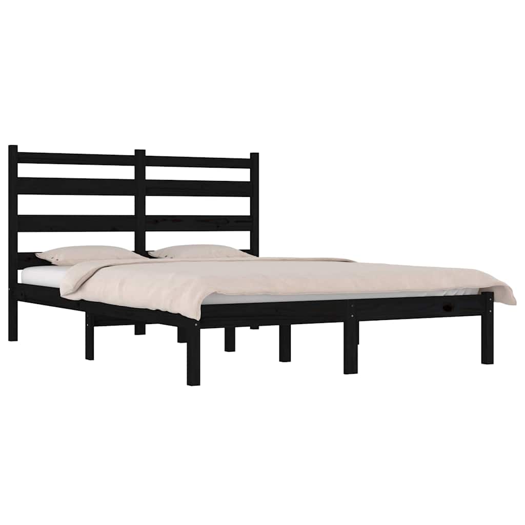 Bed Frame without Mattress Black Solid Wood Pine 150x200 cm