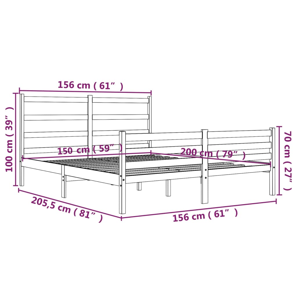 Bed Frame without Mattress Black Solid Wood 150x200 cm