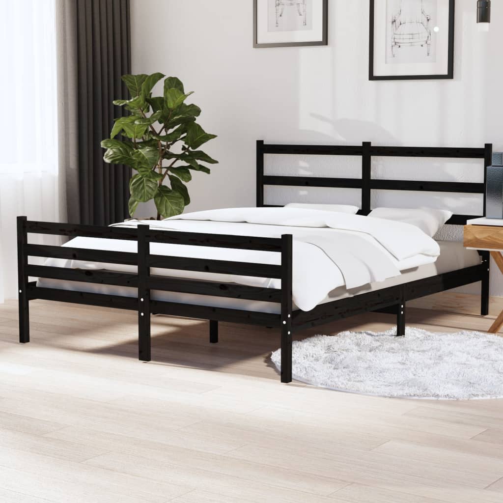 Bed Frame without Mattress Black Solid Wood 150x200 cm
