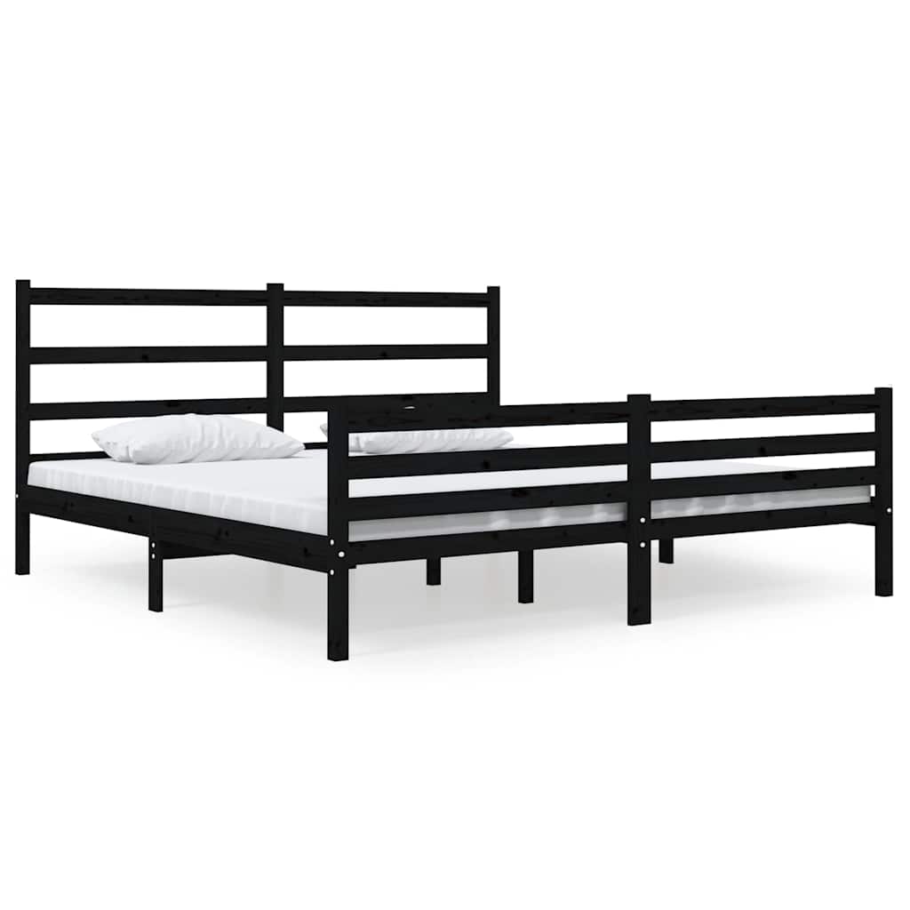 Bed Frame without Mattress Black Solid Wood 183x203 cm King