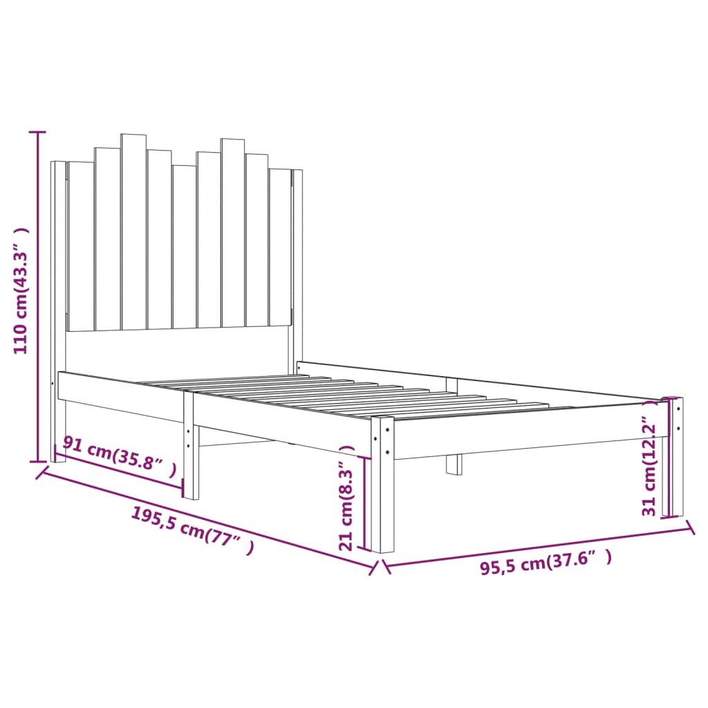 Bed Frame without Mattress Black Solid Wood 90x190 cm