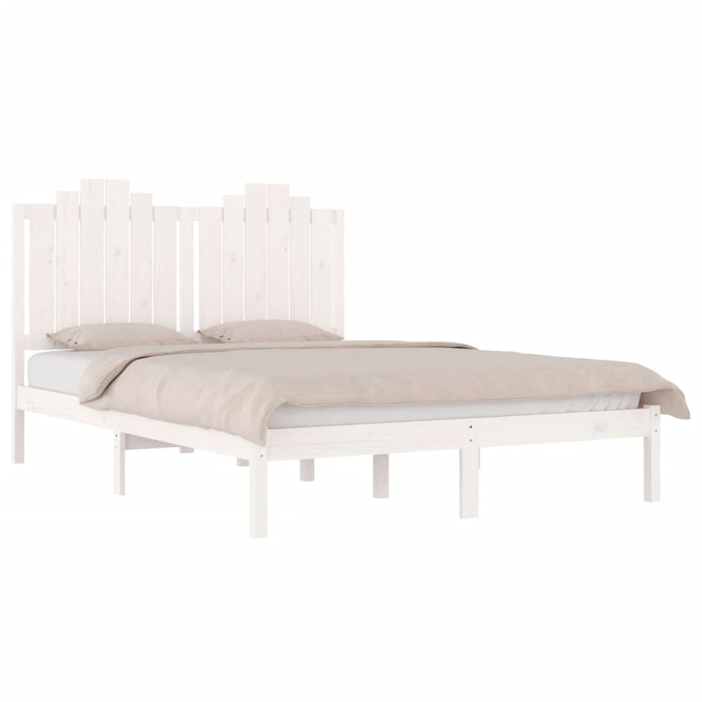 Bed Frame without Mattress White Solid Wood 135x190 cm