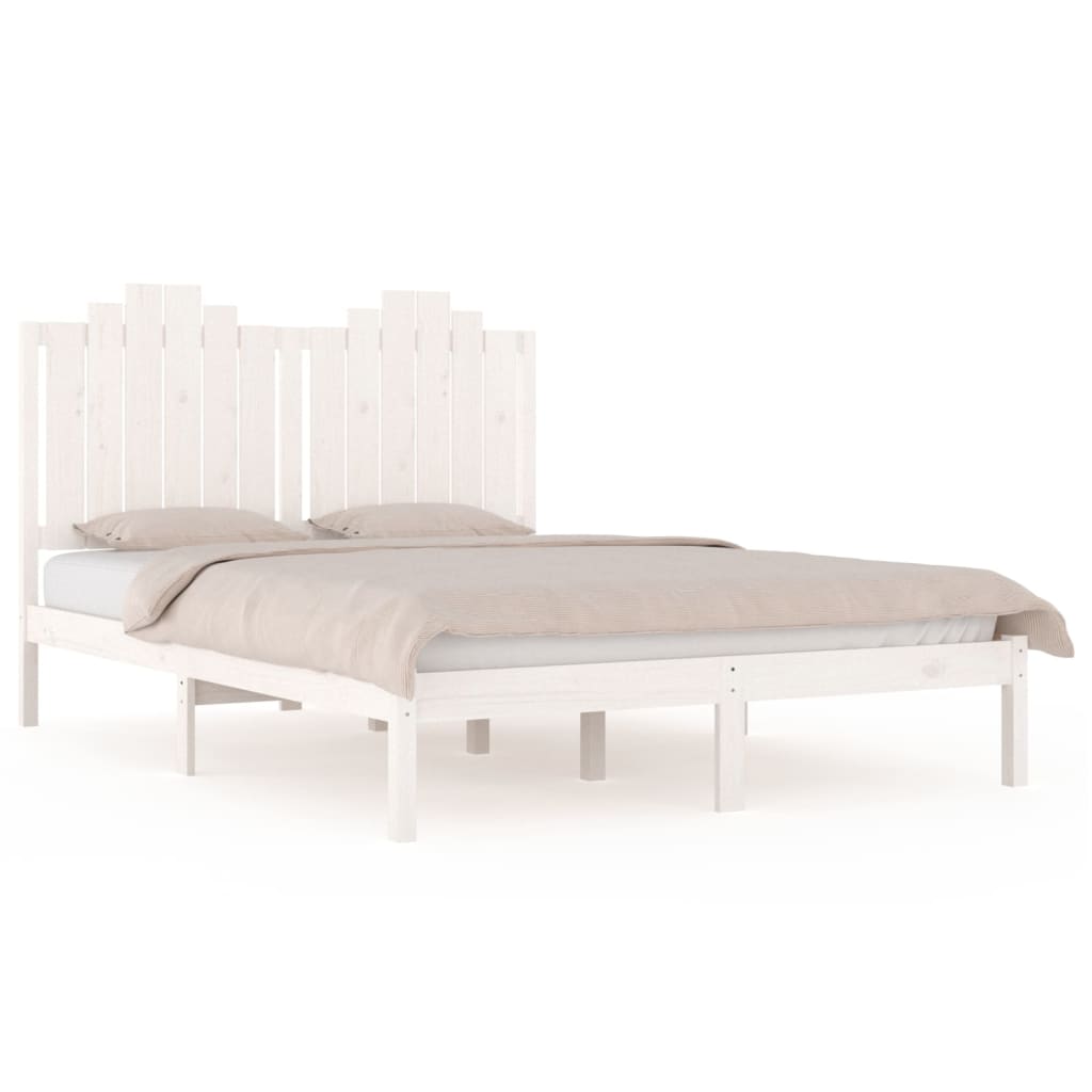 Bed Frame without Mattress White Solid Wood 183x203 cm King