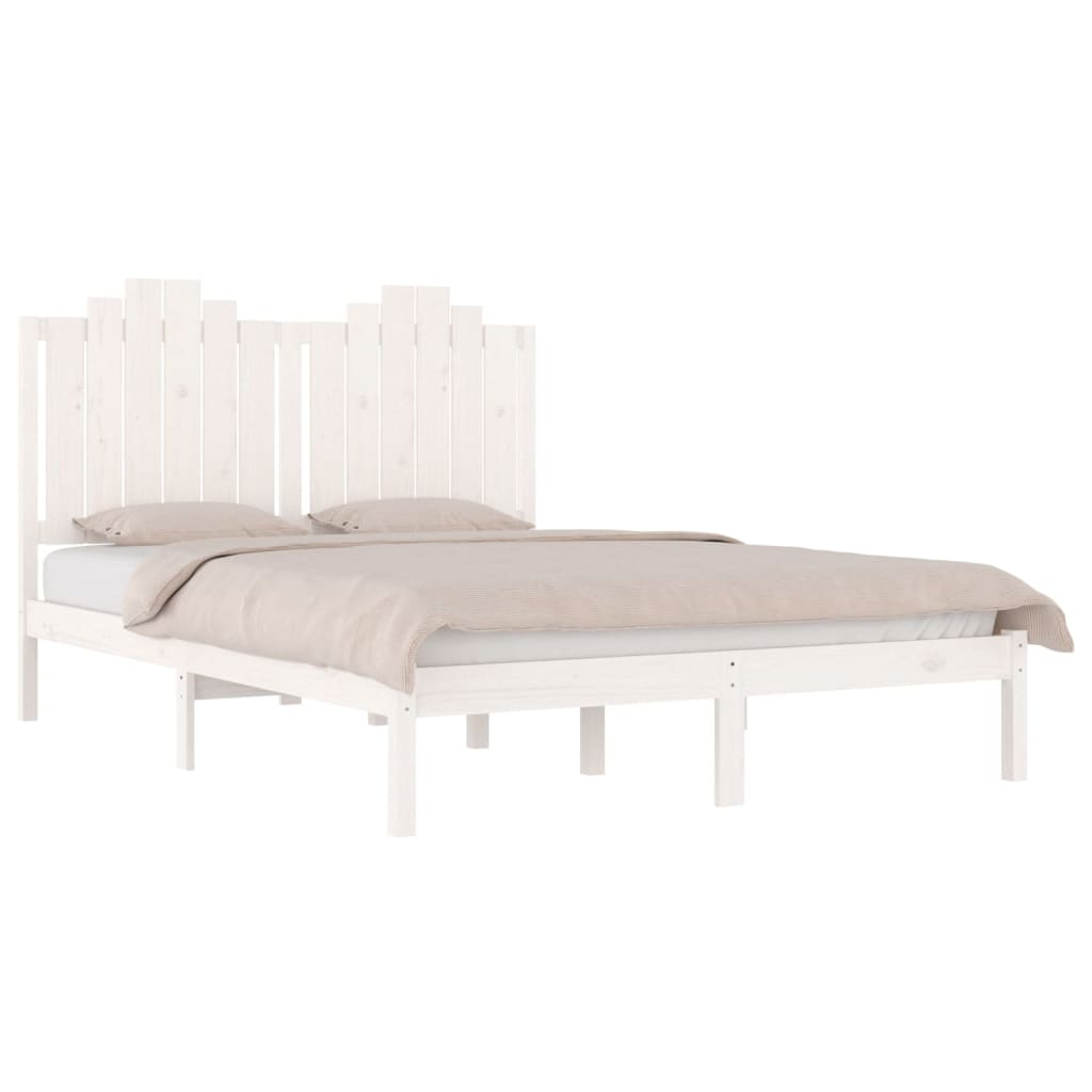 Bed Frame without Mattress White Solid Wood 183x203 cm King