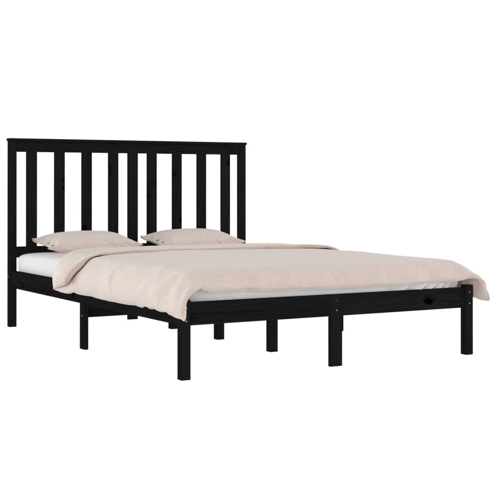 Bed Frame without Mattress Black Solid Wood 183x203 cm King