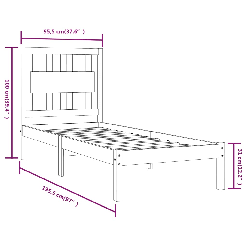 Bed Frame without Mattress Solid Wood 90x190 cm