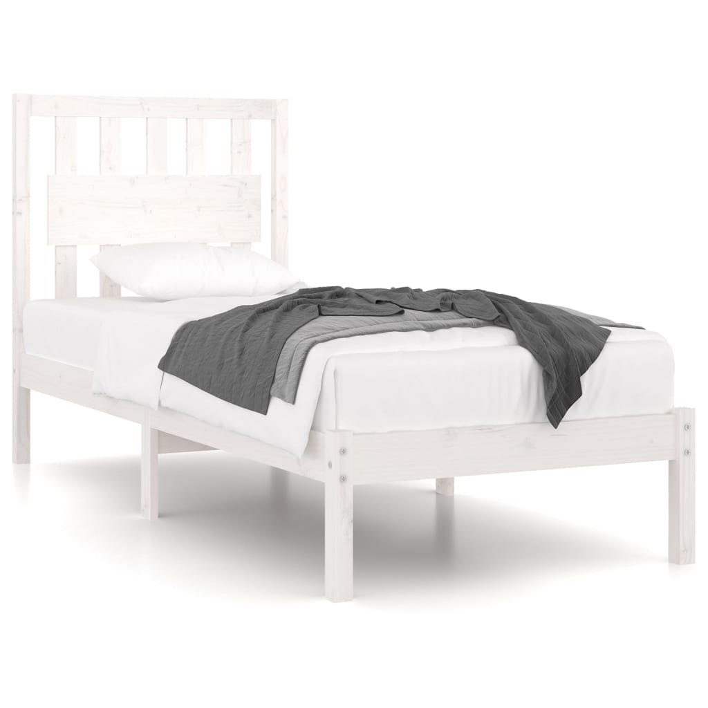 Bed Frame without Mattress White Solid Wood 90x190 cm