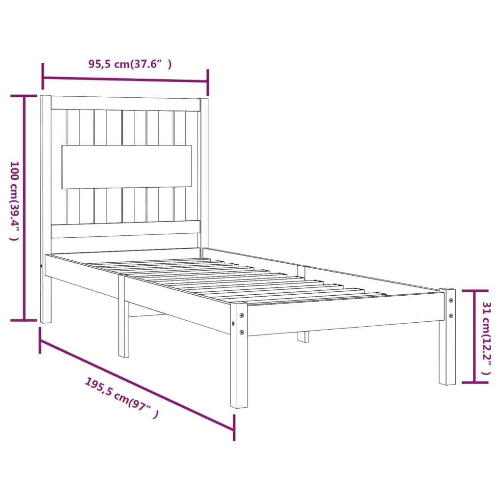 Bed Frame without Mattress White Solid Wood 90x190 cm