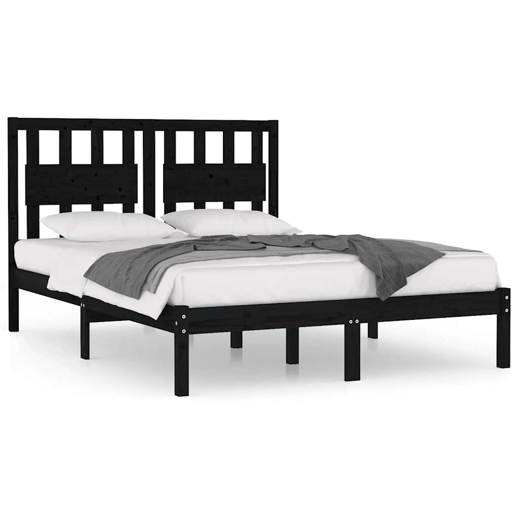 Bed Frame without Mattress Black Solid Wood 183x203 cm King